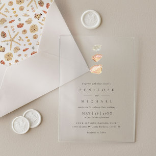 Invitaciones Acrílicas Caracoles de Acuarela Boda Minimalista Elegante