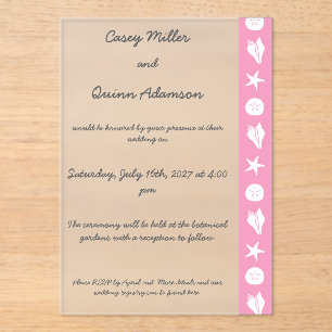 Invitaciones Acrílicas Caracoles de Verano en Rosa Pétalo Acrílico Boda 