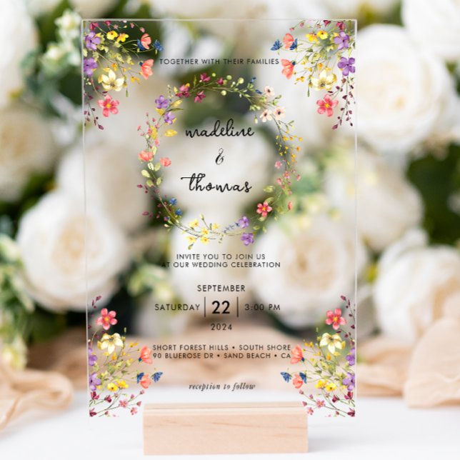 Invitaciones Acrílicas Carácter caprichoso Boda de flores silvestres Wrea (Subido por el creador)