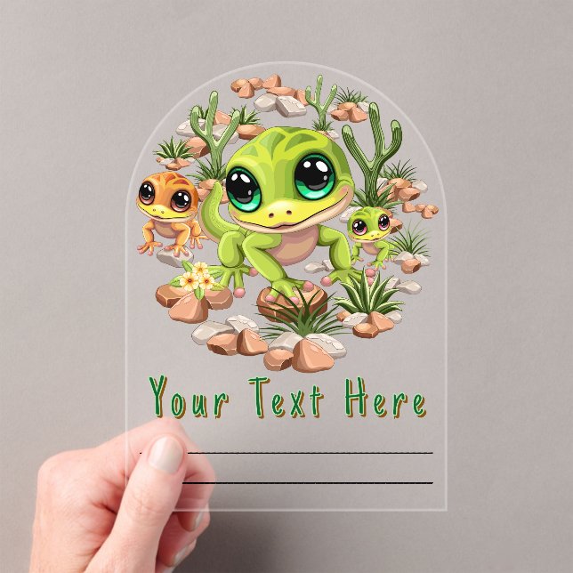 Invitaciones Acrílicas Caracteres de dibujos animados de Baby Geckos Cute (Insitu (portátil))