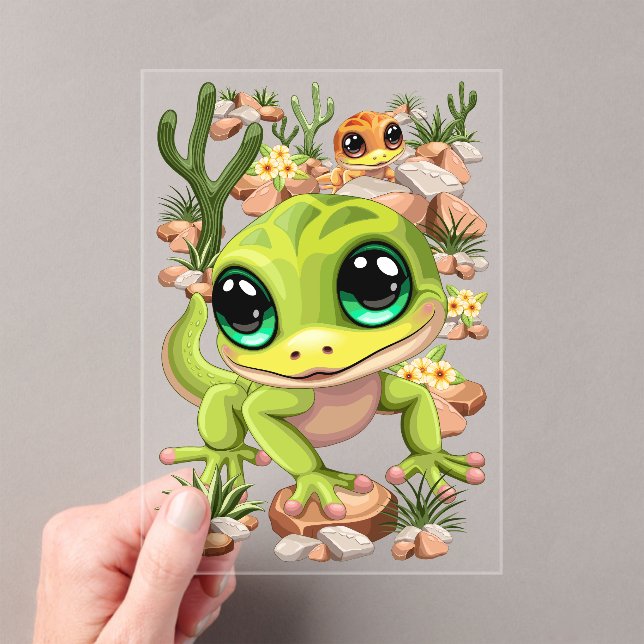 Invitaciones Acrílicas Caracteres de dibujos animados de Baby Geckos Cute (Insitu (portátil))
