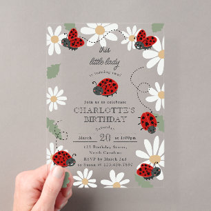 Invitaciones Acrílicas Cariñosas Mariquitas Daisy Cumpleaños 1º, 2º Fiest