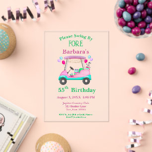 Invitaciones Acrílicas Carrito de Golf Elegante Listo Para el Cumpleaños