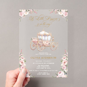 Invitaciones Acrílicas Carruaje de una pequeña princesa Cumpleaños Rosa F