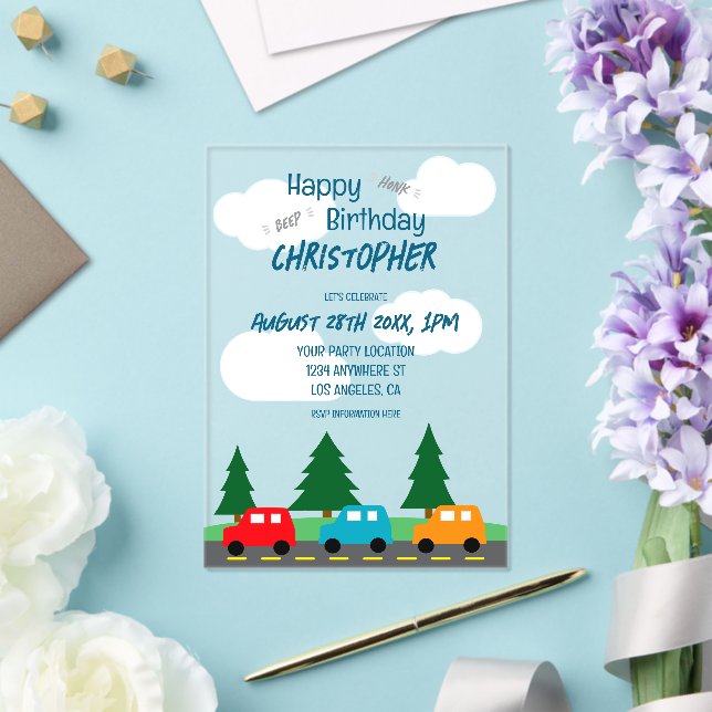 Invitaciones Acrílicas Cars Kids Boy Birthday (Insitu (Boda))