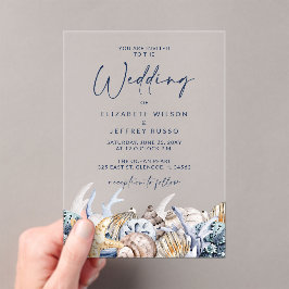 Invitaciones Acrílicas Cascada de Marea Rústica Océano Mar Boda de Playa