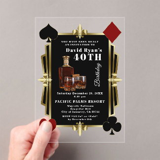 Invitaciones Acrílicas Casino Whisky Y Cigarro Gatsby 40 Cumpleaños 