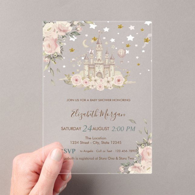Invitaciones Acrílicas Castillo de Acuarela,Flores,Cumpleaños de Estrella (Insitu (portátil))