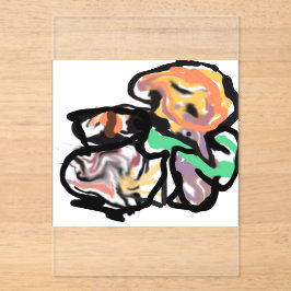 Invitaciones Acrílicas Cat and flowers  fun