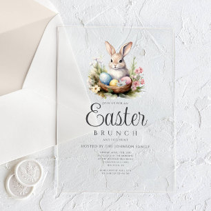 Invitaciones Acrílicas Caza de huevos de conejito lindo y brunch de Pascu
