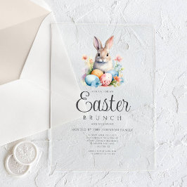 Invitaciones Acrílicas Caza de Huevos de Conejo Lindo y Brunch de Pascua