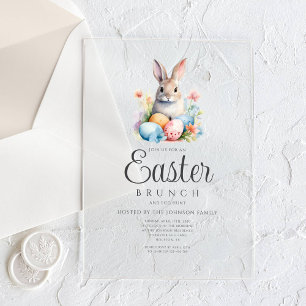 Invitaciones Acrílicas Caza de Huevos de Conejo Lindo y Brunch de Pascua