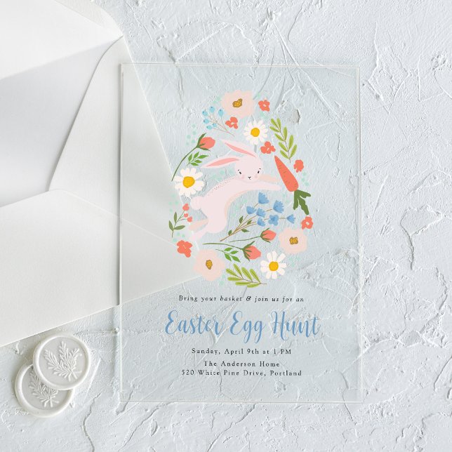 Invitaciones Acrílicas Caza de huevos de pascua de conejo floral (Subido por el creador)