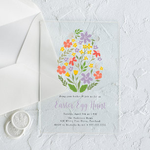 Invitaciones Acrílicas Caza de huevos de Semana Santa con flores