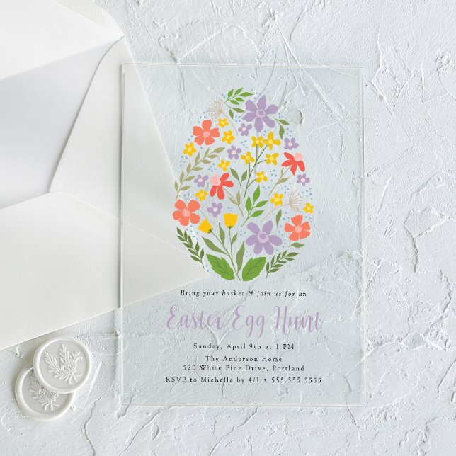 Invitaciones Acrílicas Caza de huevos de Semana Santa con flores (Subido por el creador)