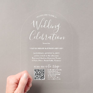 Invitaciones Acrílicas Celebración de Boda con Guión Simple Arqueado QR R