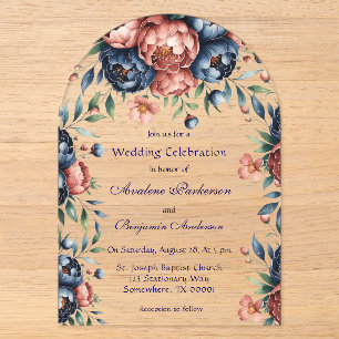 Invitaciones Acrílicas Celebración de boda de madera de peonía de cobre y