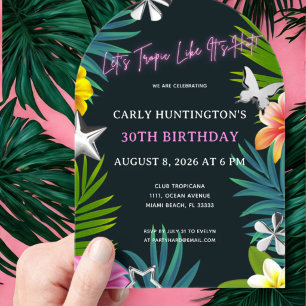Invitaciones Acrílicas Celebración de cumpleaños 30 con vibraciones tropi