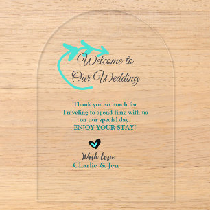 Invitaciones Acrílicas celebración de destino de boda bienvenida viaje