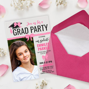 Invitaciones Acrílicas Celebración de graduación de fotos con lazos rosad