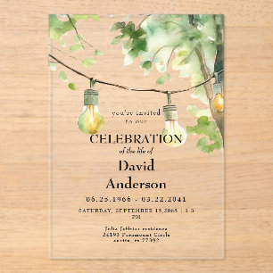 Invitaciones Acrílicas Celebración de la vida con árbol y luces