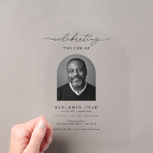 Invitaciones Acrílicas Celebración de la vida funeral con foto