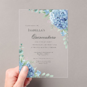 Invitaciones Acrílicas Celebración de Quinceañera de Hortensia Azul 15