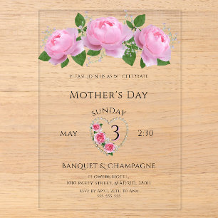 Invitaciones Acrílicas Celebración del Día de la Madre con Rosas Bonitas