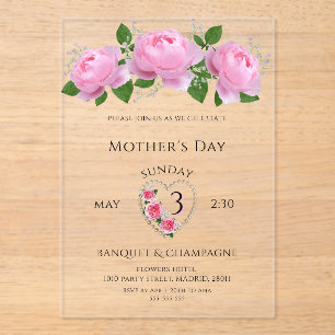 Invitaciones Acrílicas Celebración del Día de la Madre con Rosas Hermosas