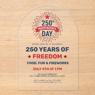 Invitaciones Acrílicas Celebración Patriótica 250 Años de Libertad