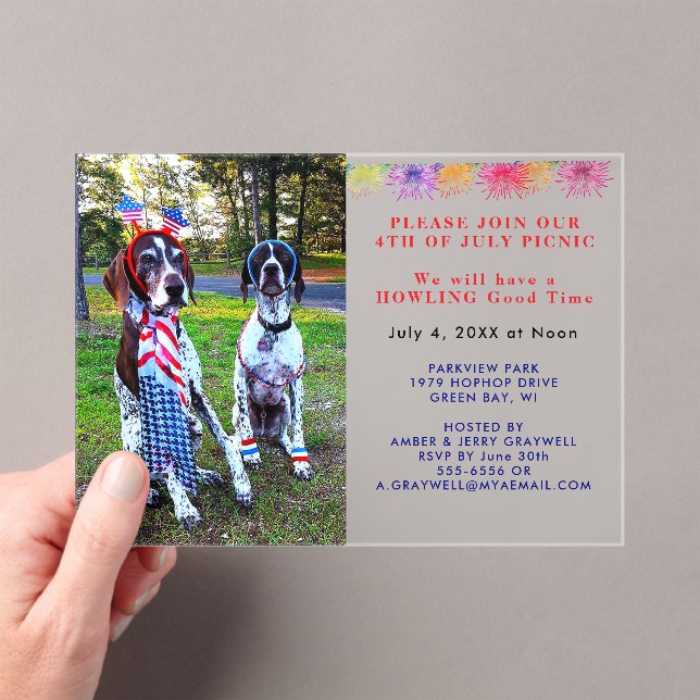 Invitaciones Acrílicas Celebración patriótica Fiesta de picnic perros 4 d (Insitu (portátil))