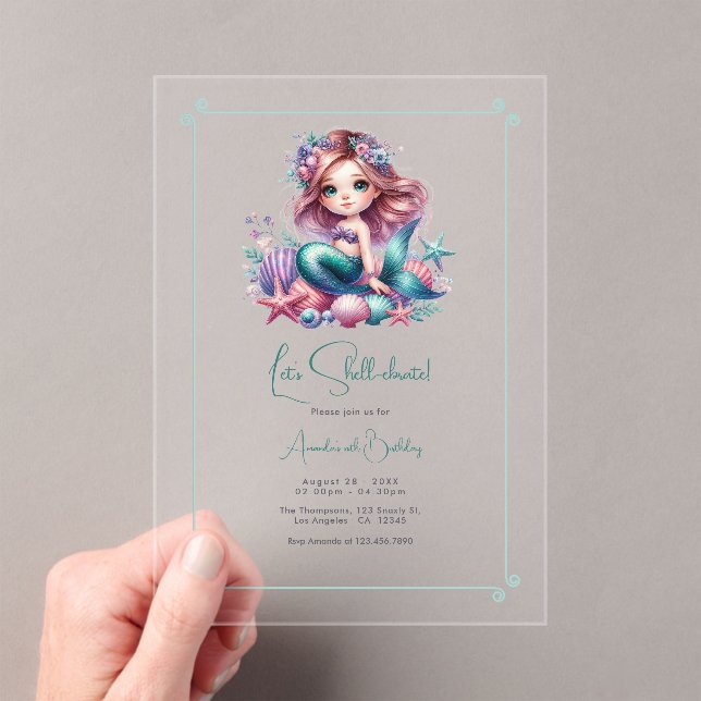 Invitaciones Acrílicas Celebremos bajo el cumpleaños de la sirena marina (Insitu (portátil))