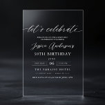 Invitaciones Acrílicas Celebremos el Minimalista guión 30 cumpleaños<br><div class="desc">Celebremos con estilo con las invitaciones acrílicas de cumpleaños número 30 de la escritura Minimalista. Con un diseño elegante y moderno con una tipografía de escritura elegante, esta invitación acrílica transparente exuda sofisticación. La estética minimalista hace que sea perfecta para celebraciones de cumpleaños de lujo, combinando sin esfuerzo con cualquier...</div>