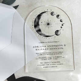 Invitaciones Acrílicas Celestial Black Crescent Moon Phases Wedding