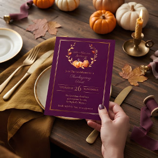 Invitaciones Acrílicas Cena de Acción de Gracias con Calabaza Botánica Vi
