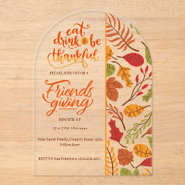 Invitaciones Acrílicas Cena de Acción de Gracias de Friendsgiving Naranja