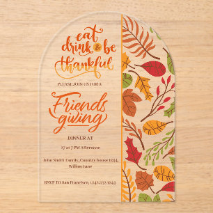 Invitaciones Acrílicas Cena de Acción de Gracias de Friendsgiving Naranja