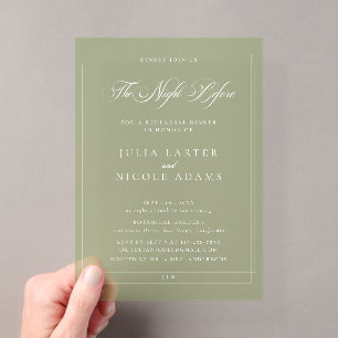 Invitaciones Acrílicas Cena de Ensayo Clásica Verde la Noche Antes