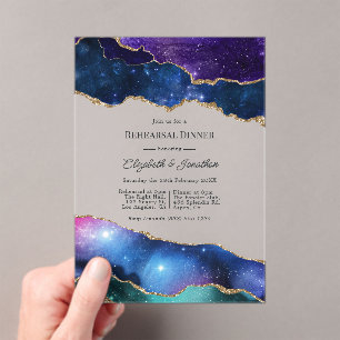 Invitaciones Acrílicas Cena de Ensayo de Ágata Celestial con Brillo Falso