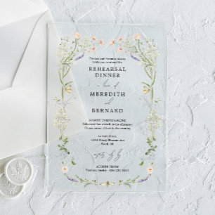 Invitaciones Acrílicas Cena de ensayo de boda de flores silvestres rústic