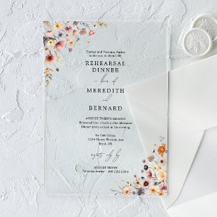Invitaciones Acrílicas Cena de ensayo de boda floral colorida