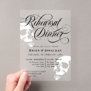 Invitaciones Acrílicas Cena de ensayo de boda gótica de calaveras blancas