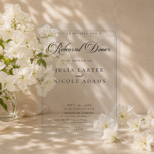 Invitaciones Acrílicas Cena de ensayo de caligrafía de marfil negro clási
