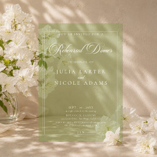 Invitaciones Acrílicas Cena de ensayo de caligrafía verde marfil clásico