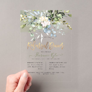 Invitaciones Acrílicas Cena de Ensayo de Elegante Polvo Azul Goma Eucalip