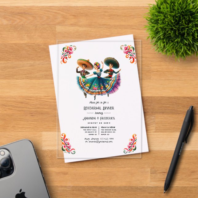Invitaciones Acrílicas Cena de ensayo de Fiesta Folclórica Mexicana (Insitu (Tarjeta de Invitación))