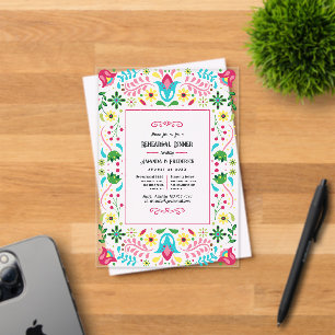 Invitaciones Acrílicas Cena de Ensayo de Fiesta Mexicana Folk Art