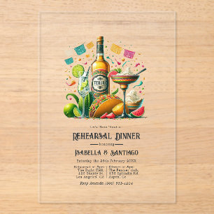 Invitaciones Acrílicas Cena de ensayo de Fiesta Tequila mexicana