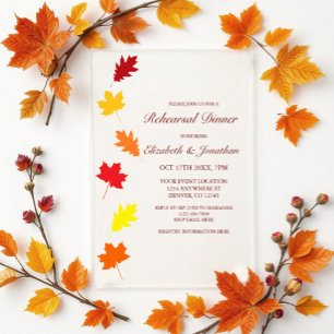 Invitaciones Acrílicas Cena de ensayo de hojas de otoño
