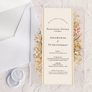Invitaciones Acrílicas Cena de ensayo elegante rústica de otoño beige